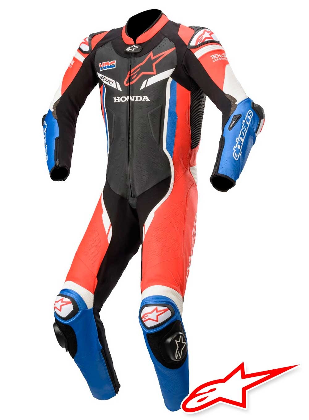 Tuta Pelle Moto Alpinestars HONDA GP PRO V3 TECH-AIR™ Airbag Compatibile -  Nero Rosso Blu