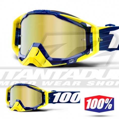 Maschera Cross 100% THE RACECRAFT Bibal Navy - Lente Oro Specchio
