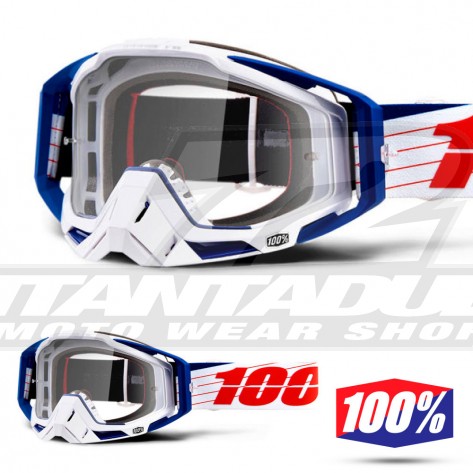 Maschera Cross 100% THE RACECRAFT Bibal White - Lente Trasparente