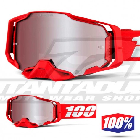 Maschera Cross 100% ARMEGA War Red - Lente HiPER Argento Specchio