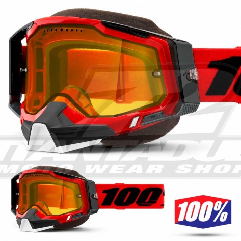 Maschera Motoslitta 100% RACECRAFT2 SNOW Red - Lente Dual Vented Giallo