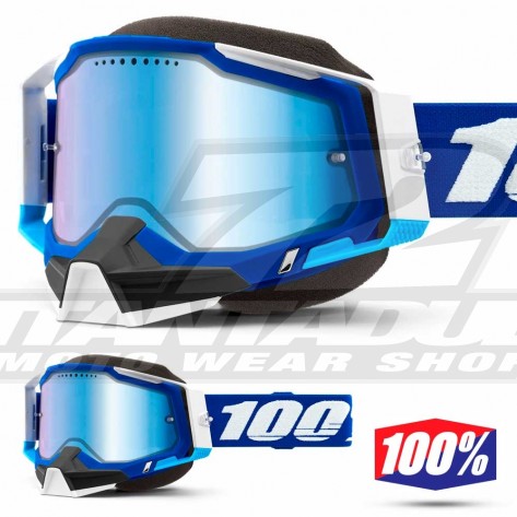 Maschera Motoslitta 100% RACECRAFT2 SNOW Blue - Lente Dual Vented Blu Specchio