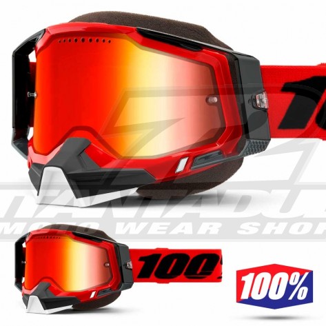 Maschera Motoslitta 100% RACECRAFT2 SNOW Red - Lente Dual Vented Rosso Specchio