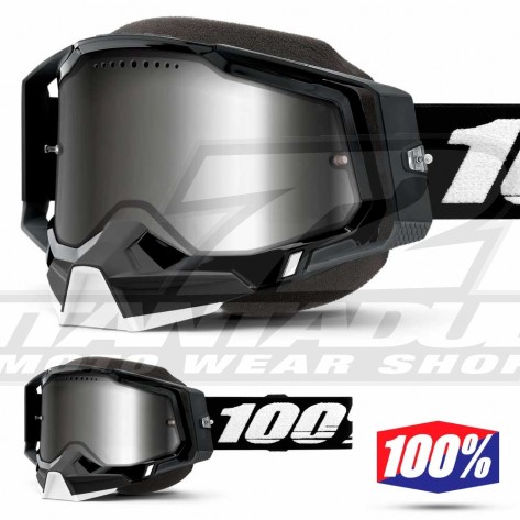 Maschera Motoslitta 100% RACECRAFT2 SNOW Black - Lente Dual Vented Argento Specchio