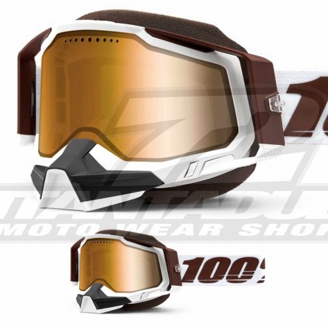 Maschera Motoslitta 100% RACECRAFT2 SNOW Snowbird - Lente Dual Vented True Gold Specchio
