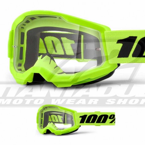 Maschera Cross 100% STRATA 2 Junior Neon Yellow - Lente Trasparente - Offerta