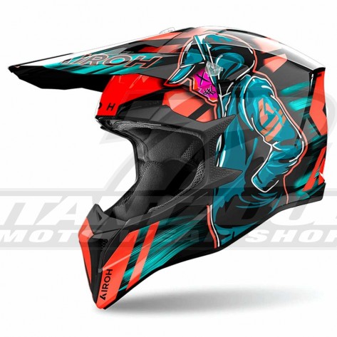 Casco Motocross Airoh WRAAAP Cyber - Arancione - Offerta Online