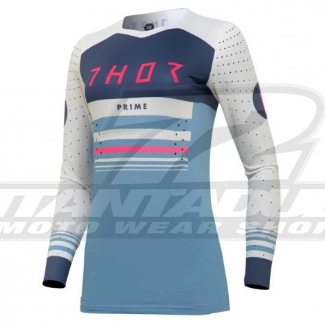 Maglia Cross Donna Thor WOMEN’S PRIME BLAZE - Blue Steel Vintage White - Offerta Online