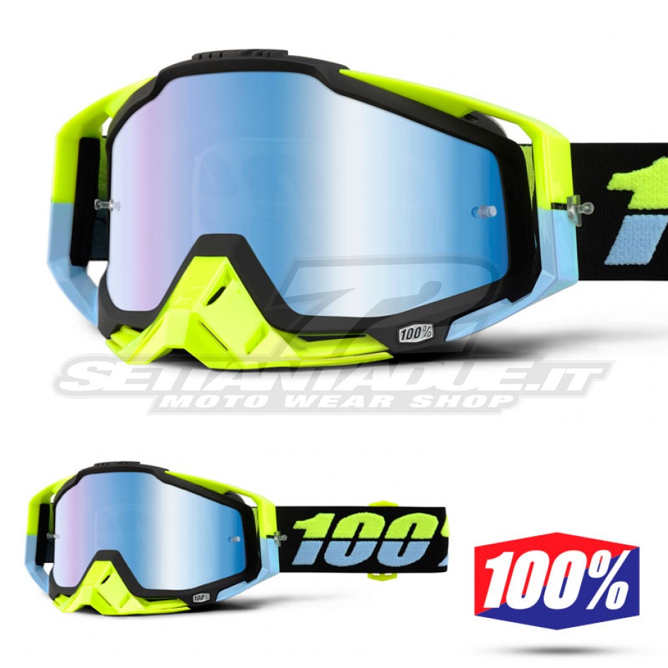Maschera Cross 100% THE RACECRAFT Antigua - Lente Blu Specchio |  SETTANTADUE.IT