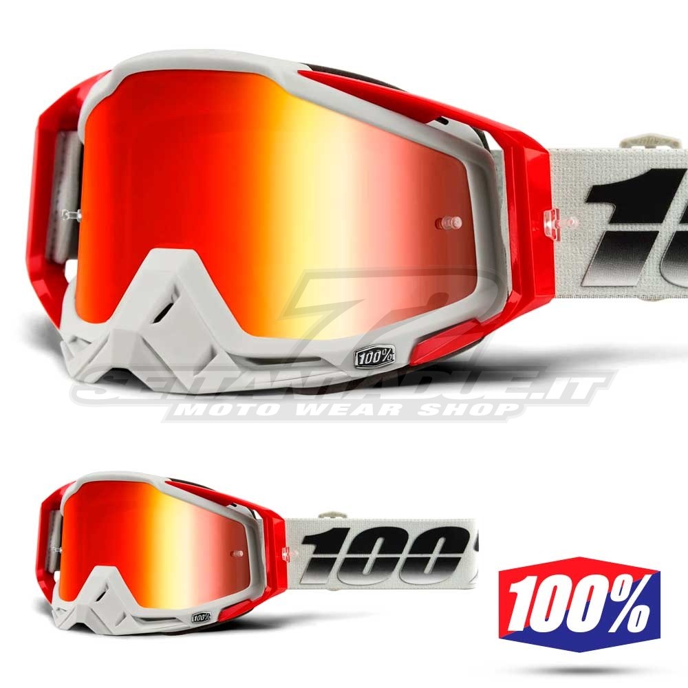 Maschera Cross 100% THE RACECRAFT Suez - Lente Rosso Specchio |  SETTANTADUE.IT