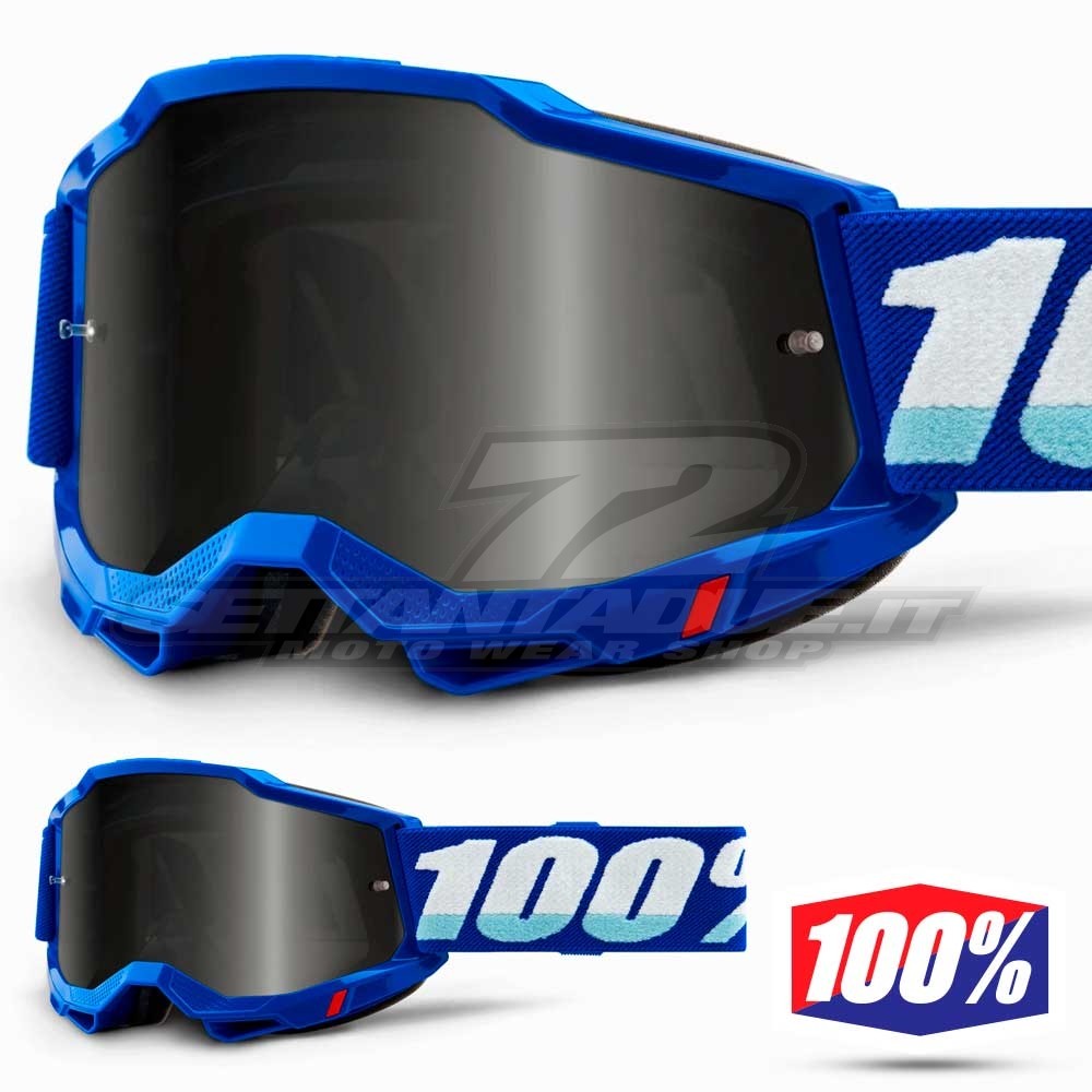 Maschera Cross 100% ACCURI2 SAND Blue - Lente Fumè | SETTANTADUE.IT