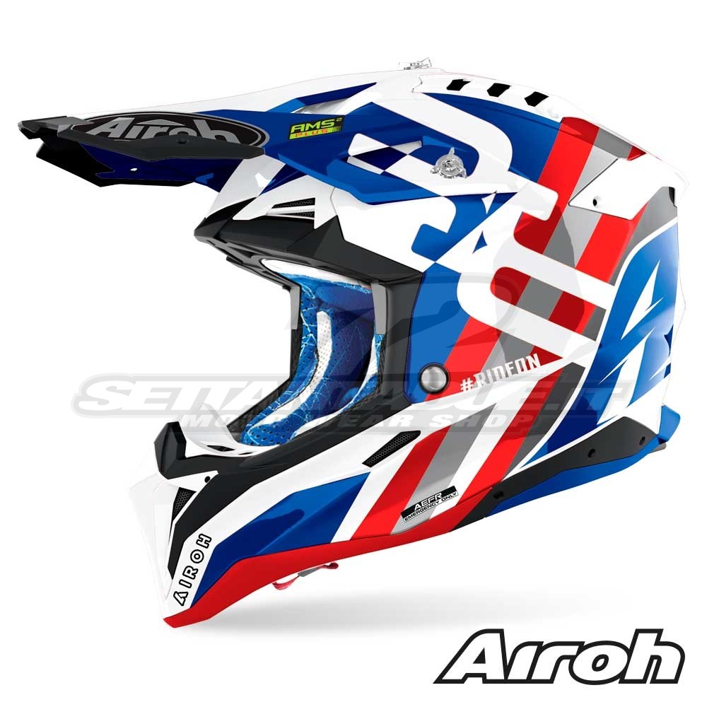 Casco Motocross Airoh AVIATOR 3 Rainbow - Blu Rosso | SETTANTADUE.IT