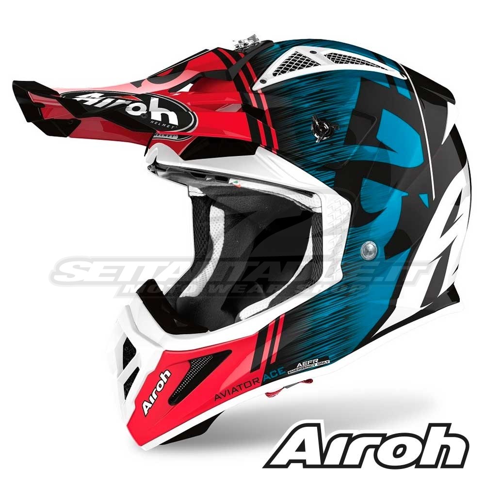 Casco Motocross Airoh AVIATOR ACE Kybon - Blu Rosso | SETTANTADUE.IT