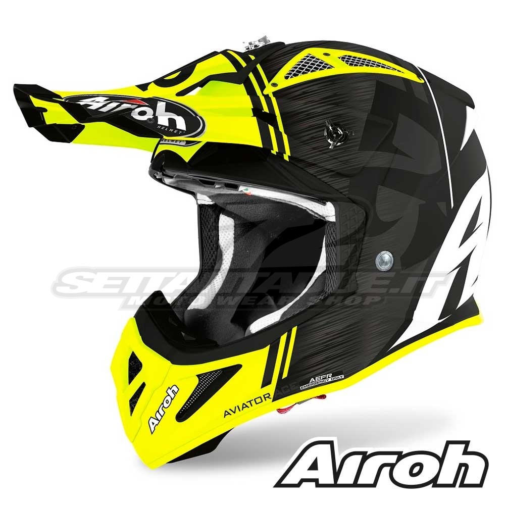 Casco Motocross Airoh AVIATOR ACE Kybon - Giallo Opaco | SETTANTADUE.IT