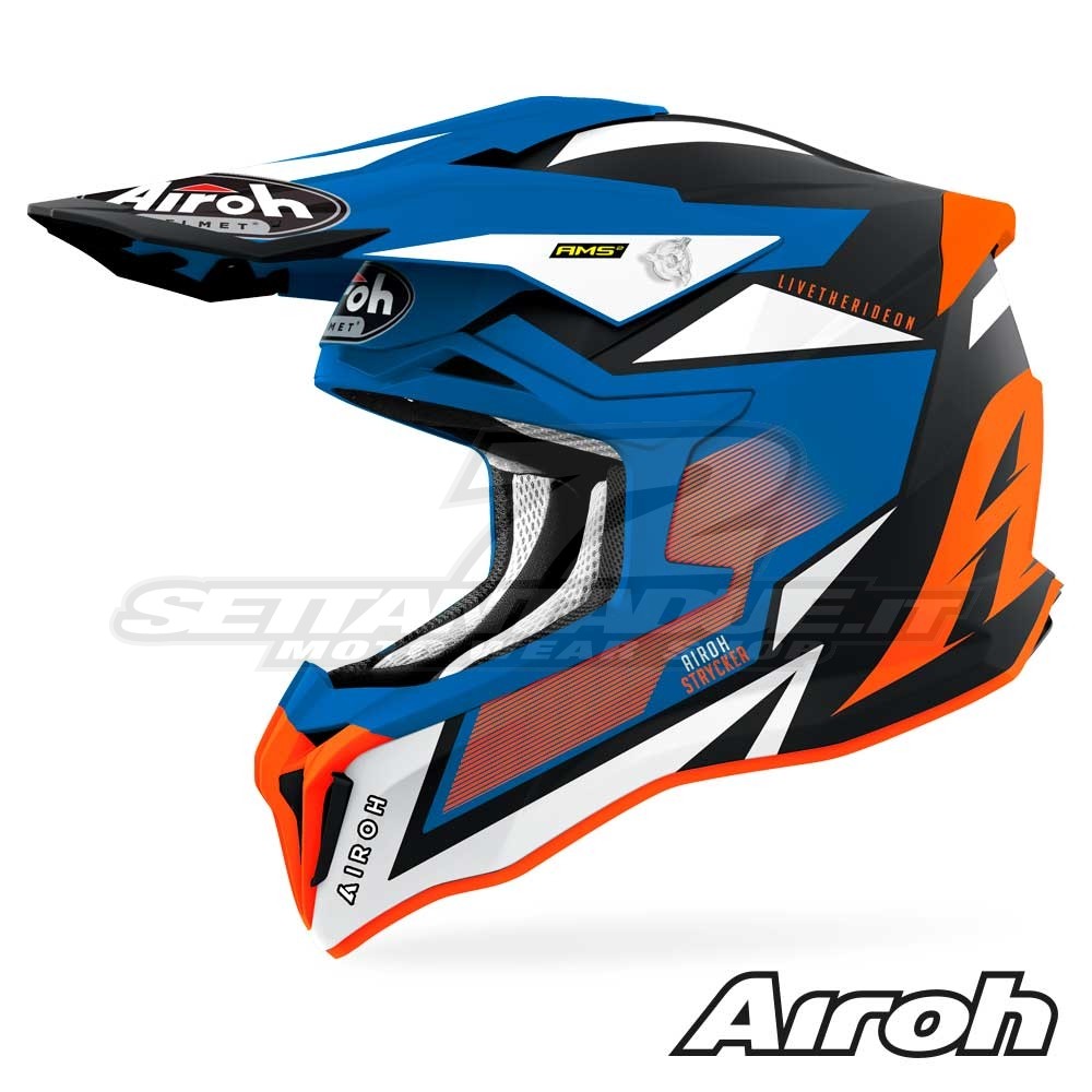 Casco Motocross Airoh STRYCKER Axe - Arancione Blu Opaco | SETTANTADUE.IT