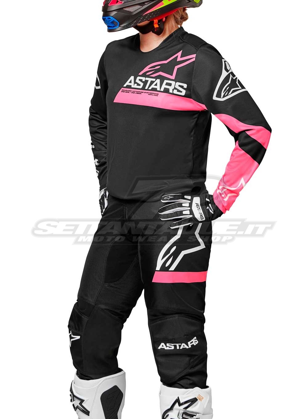 Completo Motocross Donna Alpinestars STELLA FLUID CHASER - Nero Rosa Fluo