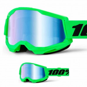 Maschera Cross 100% STRATA 2 Neon Green - Lente Blu Specchio - Offerta