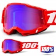 Maschera Cross 100% ACCURI2 Neon Red - Lente Rosso Blu Specchio