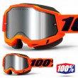 Maschera Motoslitta 100% ACCURI2 SNOW Neon Orange - Lente Dual Vented Argento Specchio