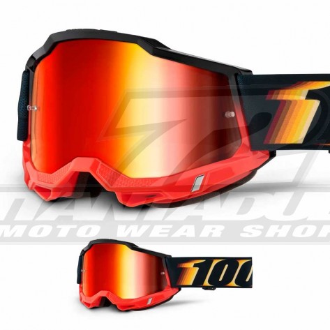 Maschera Cross 100% ACCURI2 Dunder - Lente Rosso Specchio - Offerta Online