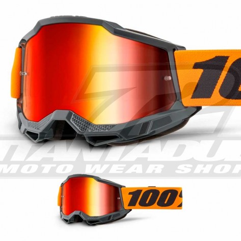 Maschera Cross 100% ACCURI2 Dunder - Lente Rosso Specchio - Offerta Online