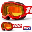 100% ACCURI2 SNOW Red Snowmobile Goggles - Yellow Vented Dual Lens