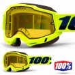 100% ACCURI2 SNOW Fluo Yellow Snowmobile Goggles - Yellow Vented Dual Lens
