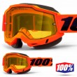 100% ACCURI2 SNOW Neon Orange Snowmobile Goggles - Yellow Vented Dual Lens