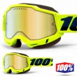 100% ACCURI2 SNOW Fluo Yellow Snowmobile Goggles - Mirror Gold Vented Dual Lens