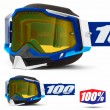 100% RACECRAFT2 SNOW Blue Snowmobile Goggles - Yellow Vented Dual Lens