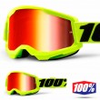 100% STRATA2 Fluo Yellow Motocross Goggles - Mirror Red Lens