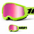 100% STRATA 2 Neon Yellow Motocross Goggles - Mirror Pink Lens - Sale